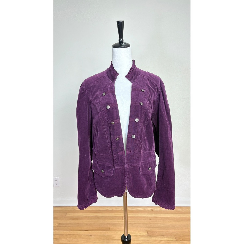 Dark Purple Corduroy Ruffled Hem Lightweight Jacket Size 18 Whimsigoth Y2K